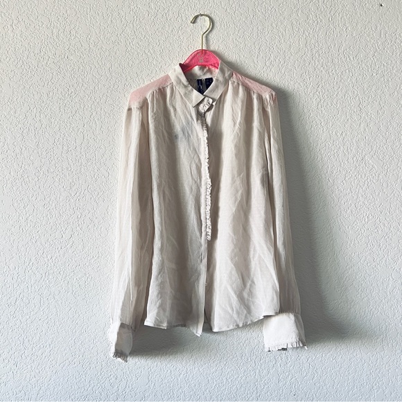 NWT Mango MNG Suit Silk Cream Long Sleeve Blouse Size 8 - Picture 1 of 12